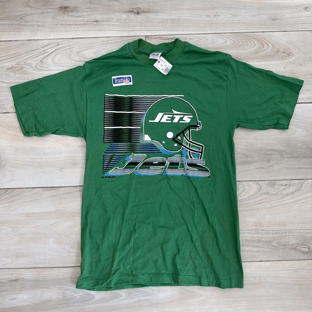 NWT VTG 90s NEW YORK JETS T SHIRT LARGE SINGLE STITCH NFL FOOTBALL LOGO US GREEN